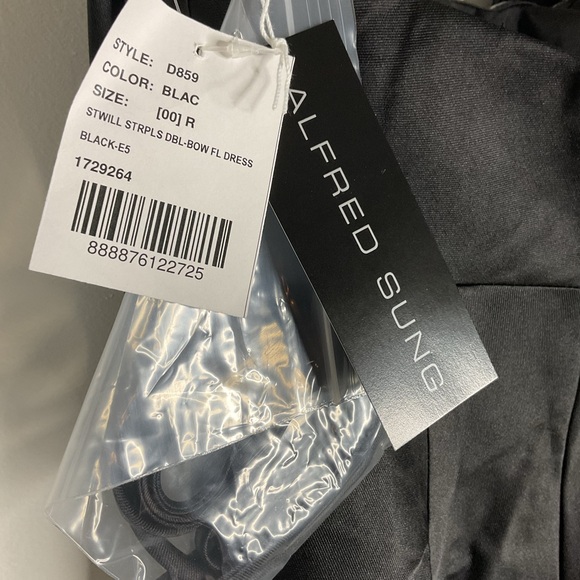 ALFRED SUNG Strapless Satin Black Column Maxi Dress with Bow NWT size 00 - Picture 9 of 14